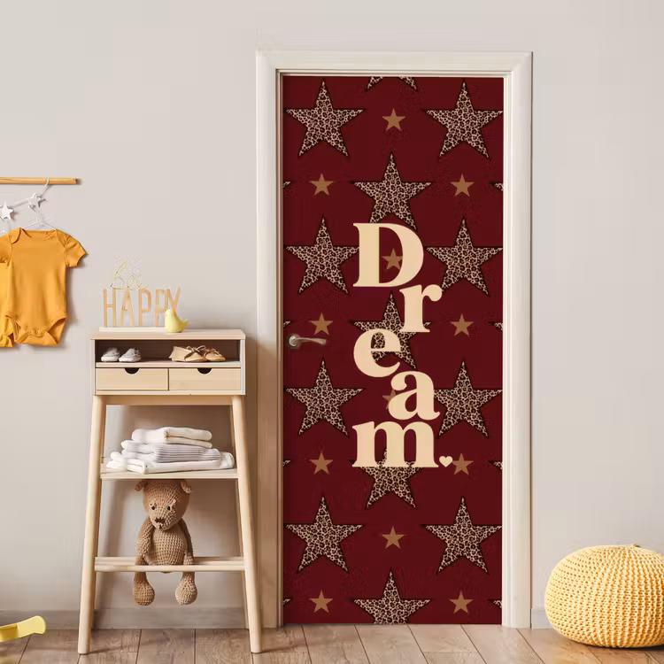 Sterren - Luipaardprint - Dream - Bordeaux deurposter klein -sfeer4