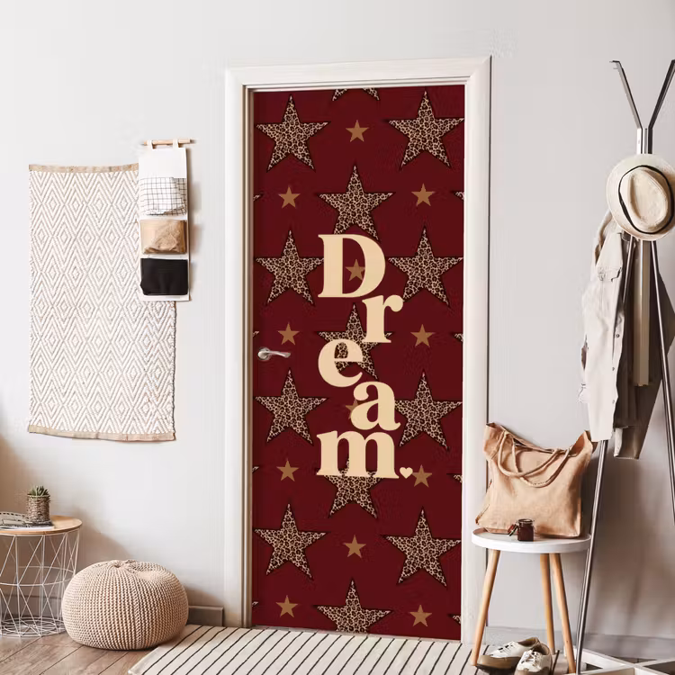 Sterren - Luipaardprint - Dream - Bordeaux deurposter klein -sfeer6