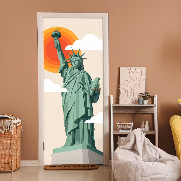 Vrijheidsbeeld - New York - Zon - Modern deurposter klein -sfeer1
