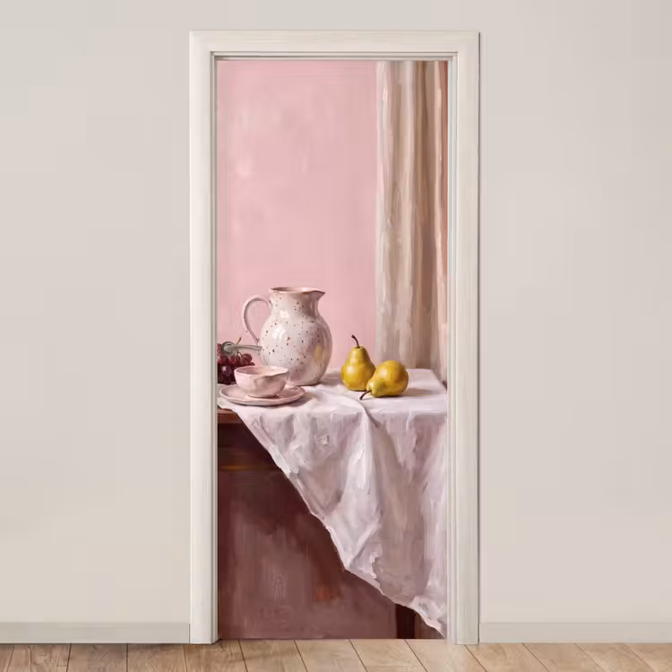 Door sticker - Still Life - Fruit - Pink - Stilleven - Fruit - Roze deurposter klein