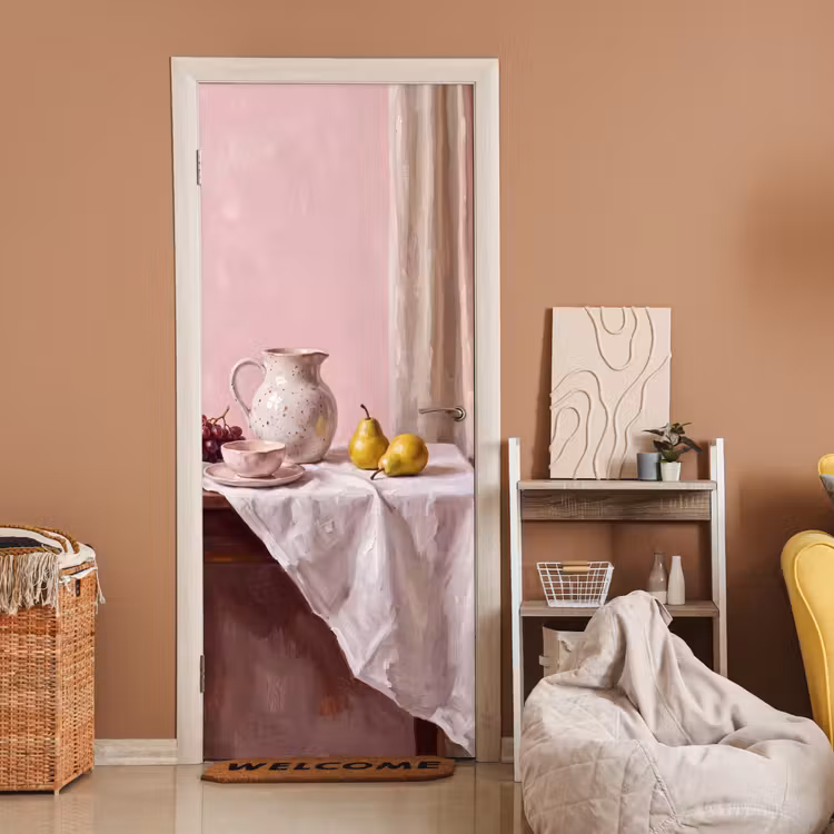 Door sticker - Still Life - Fruit - Pink - Stilleven - Fruit - Roze deurposter klein