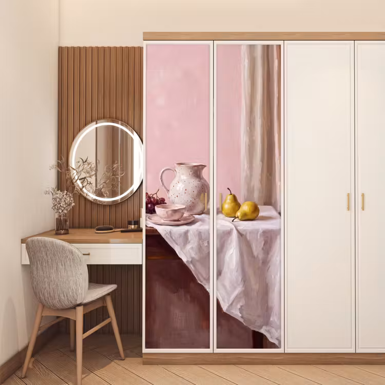 Door sticker - Still Life - Fruit - Pink - Stilleven - Fruit - Roze deurposter klein