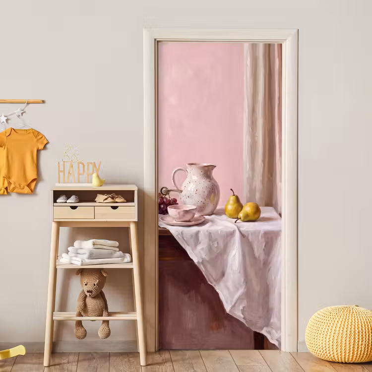 Door sticker - Still Life - Fruit - Pink - Stilleven - Fruit - Roze deurposter klein
