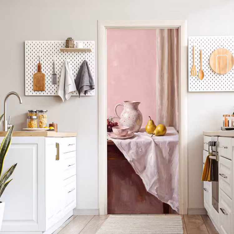 Door sticker - Still Life - Fruit - Pink - Stilleven - Fruit - Roze deurposter klein