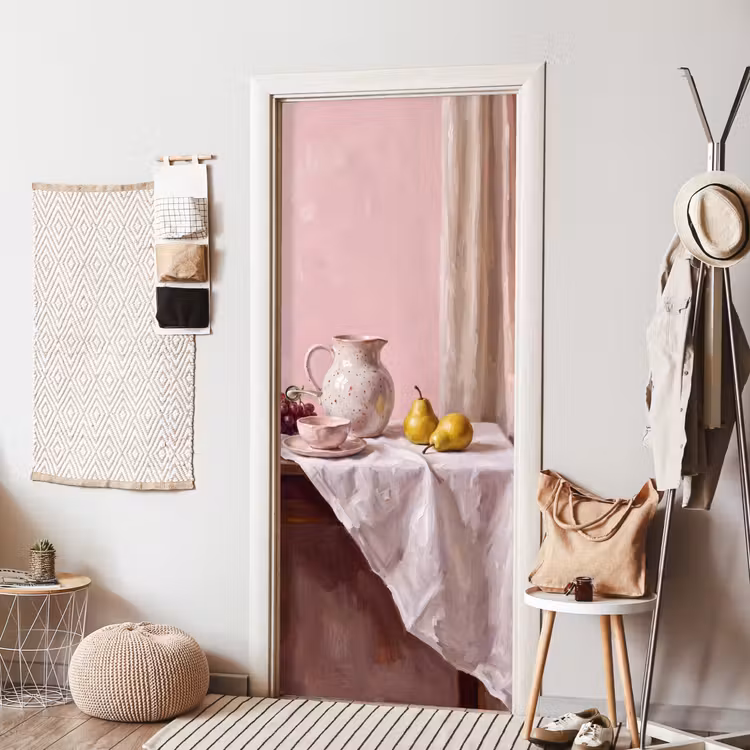 Door sticker - Still Life - Fruit - Pink - Stilleven - Fruit - Roze deurposter klein