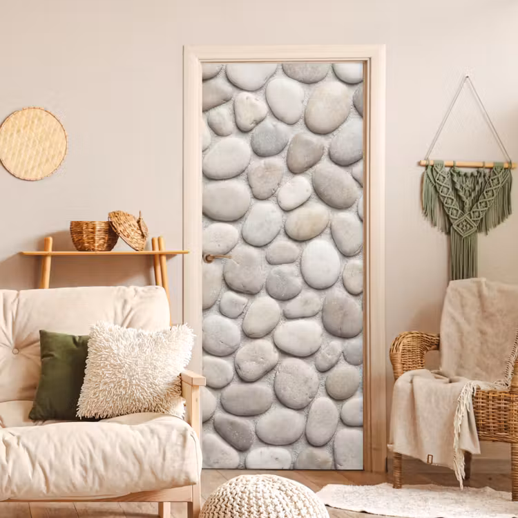 Steen - Kiezel - Natuur - Minimalistisch - Beige deurposter klein -sfeer2