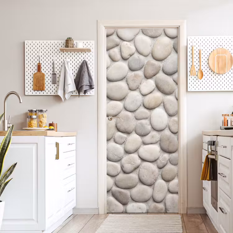 Steen - Kiezel - Natuur - Minimalistisch - Beige deurposter klein -sfeer5