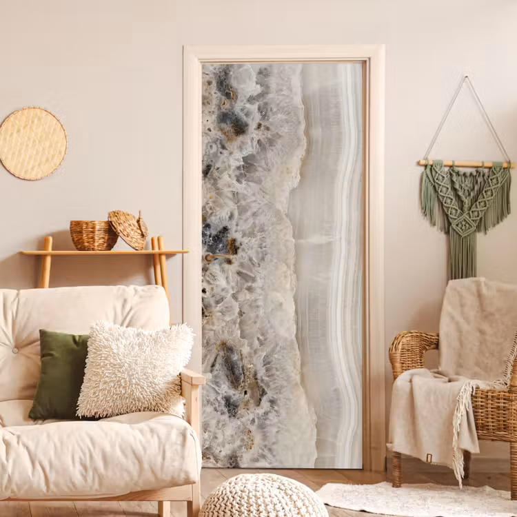 Steen - Textuur - Abstract - Beige - Wit deurposter klein -sfeer2