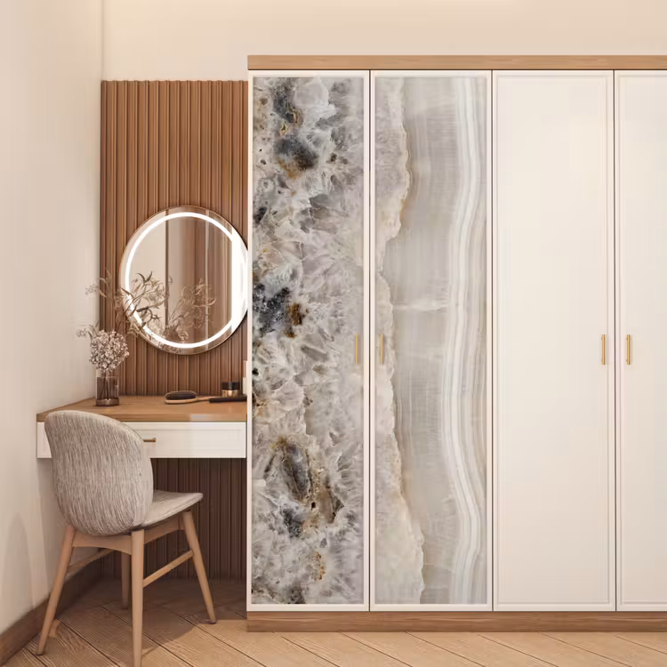 Steen - Textuur - Abstract - Beige - Wit deurposter klein -sfeer3