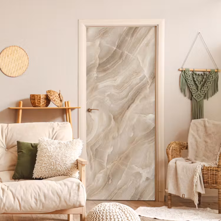 Steen - Golvend - Abstract - Beige deurposter klein -sfeer2