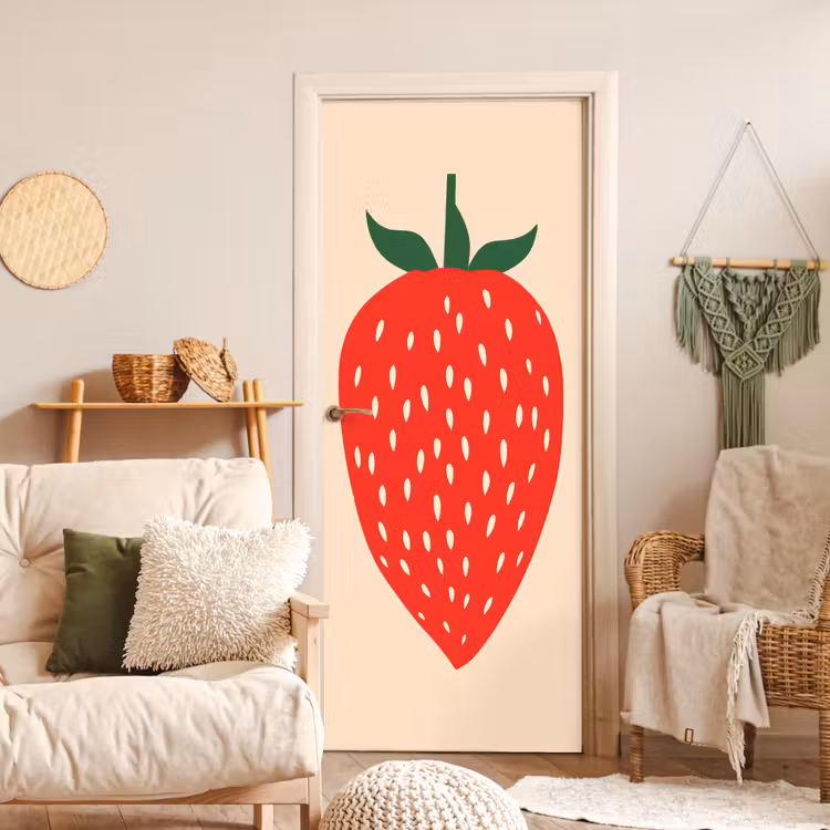 Aardbei - Rood - Modern - Boho deurposter klein -sfeer2