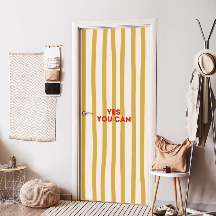 Strepen - Abstract - Yes you can - Rood deurposter klein -sfeer6