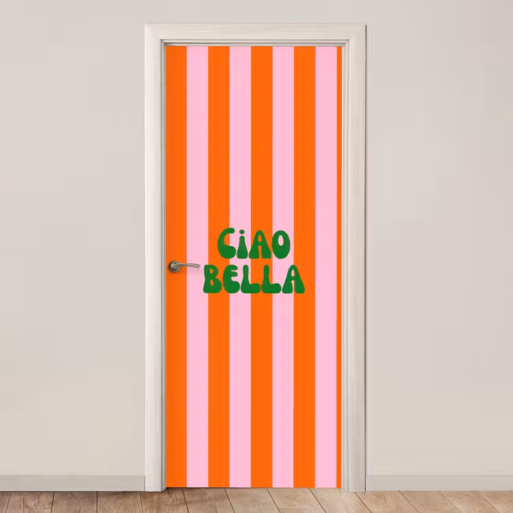 Strepen - Oranje - Verticaal - Ciao bella deurposter klein -3d_beige