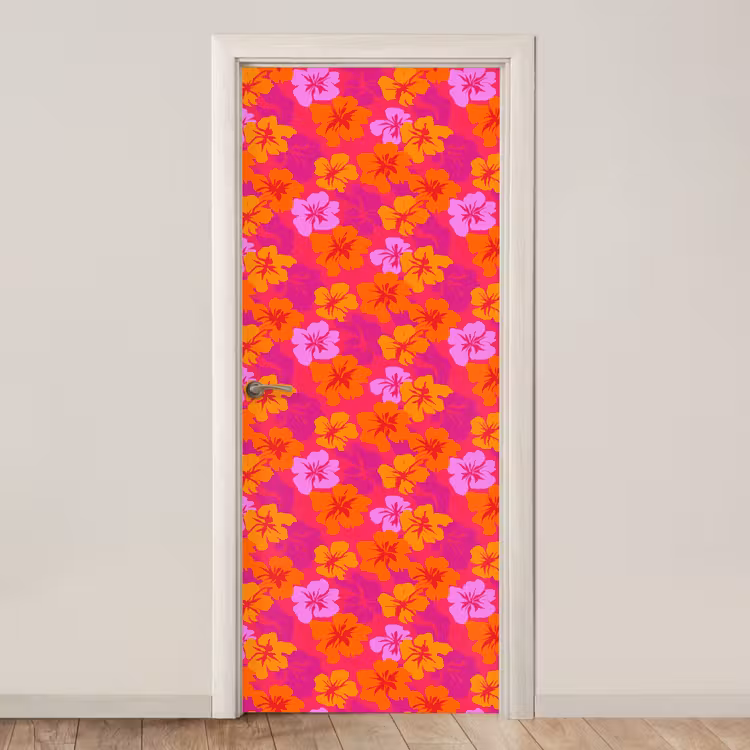 Zomers - Hibiscus - Kleurrijk deurposter klein 289 -3d_beige