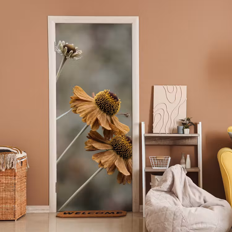 Zonnehoed - Droogbloemen - Geel - Warm deurposter klein -sfeer1