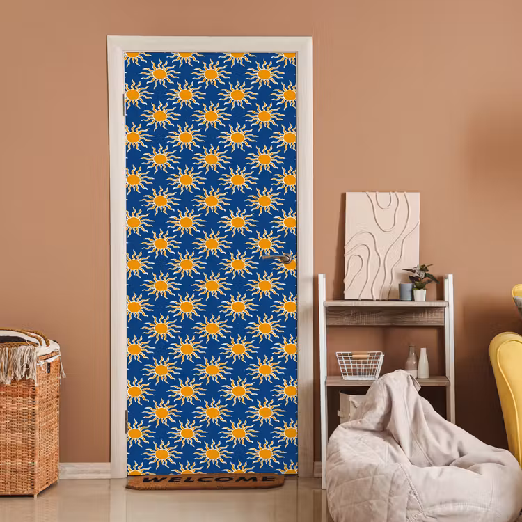 Zon - Patroon - Blauw deurposter klein 289 -sfeer1