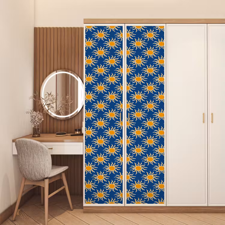 Zon - Patroon - Blauw deurposter klein 289 -sfeer3