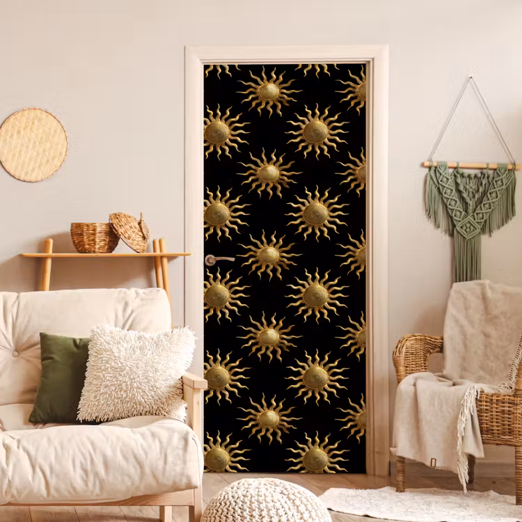 Zon - Patroon - Luxe - Goud - Zwart deurposter klein 289 -sfeer2