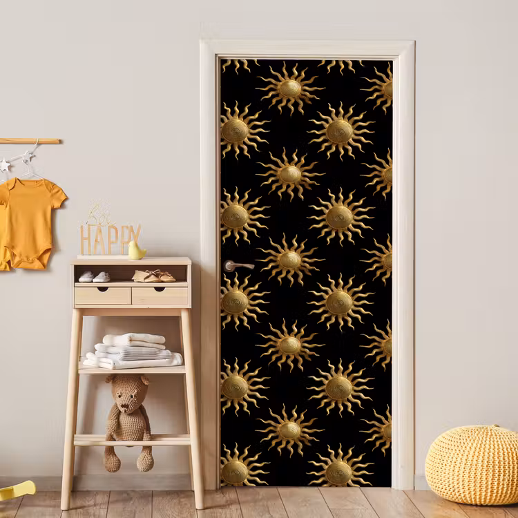 Zon - Patroon - Luxe - Goud - Zwart deurposter klein 289 -sfeer4