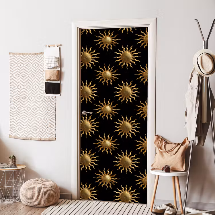 Zon - Patroon - Luxe - Goud - Zwart deurposter klein 289 -sfeer6