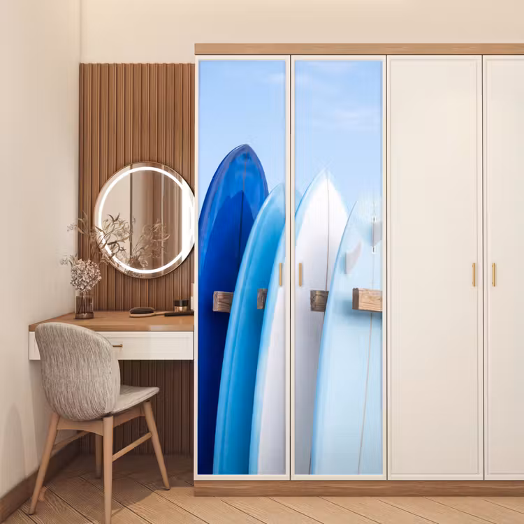 Surfplank - Strand - Zomer - Blauw - Water deurposter klein -sfeer3