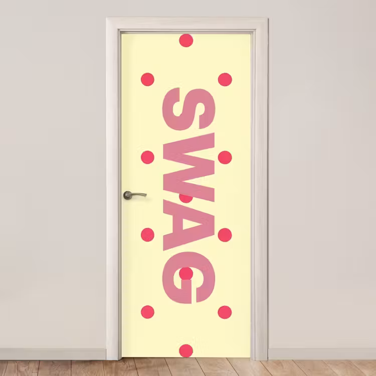 Swag - Roze - Stippen - Geel deurposter klein -3d_beige