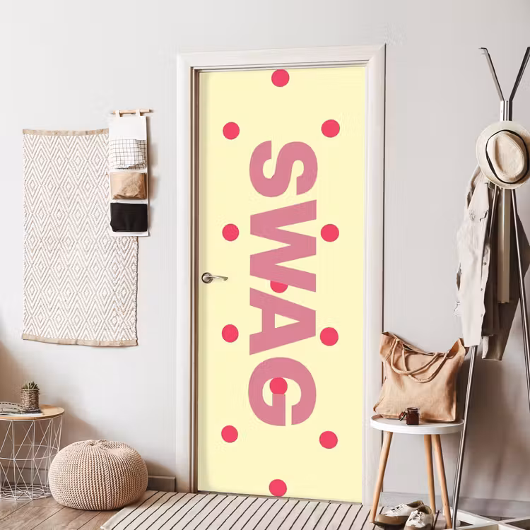 Swag - Roze - Stippen - Geel deurposter klein -sfeer6