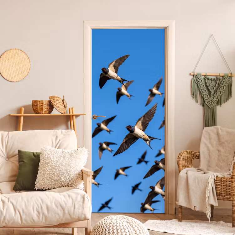 Zwaluwen - Vliegen - Blauw deurposter klein -sfeer2