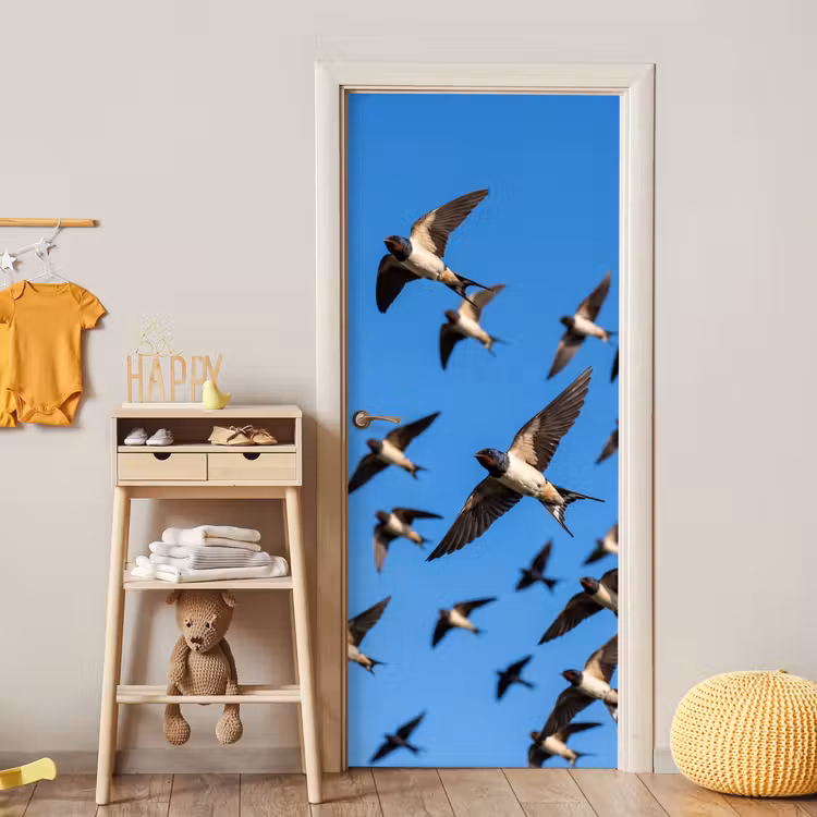 Zwaluwen - Vliegen - Blauw deurposter klein -sfeer4