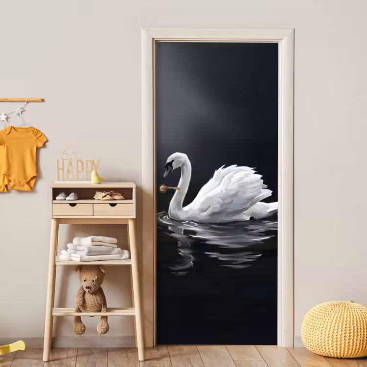 Zwaan - Water - Natuur - Realistisch - Wit deurposter klein -sfeer4