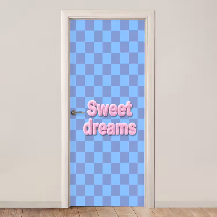 Sweet dreams - Vierkanten - Roze - Blauw deurposter klein -3d_beige
