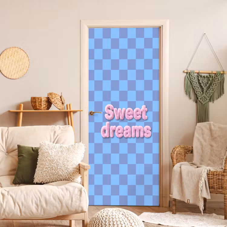 Sweet dreams - Vierkanten - Roze - Blauw deurposter klein -sfeer2