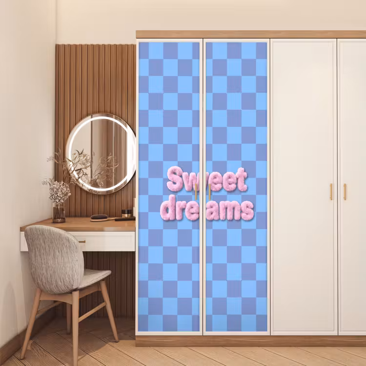 Sweet dreams - Vierkanten - Roze - Blauw deurposter klein -sfeer3