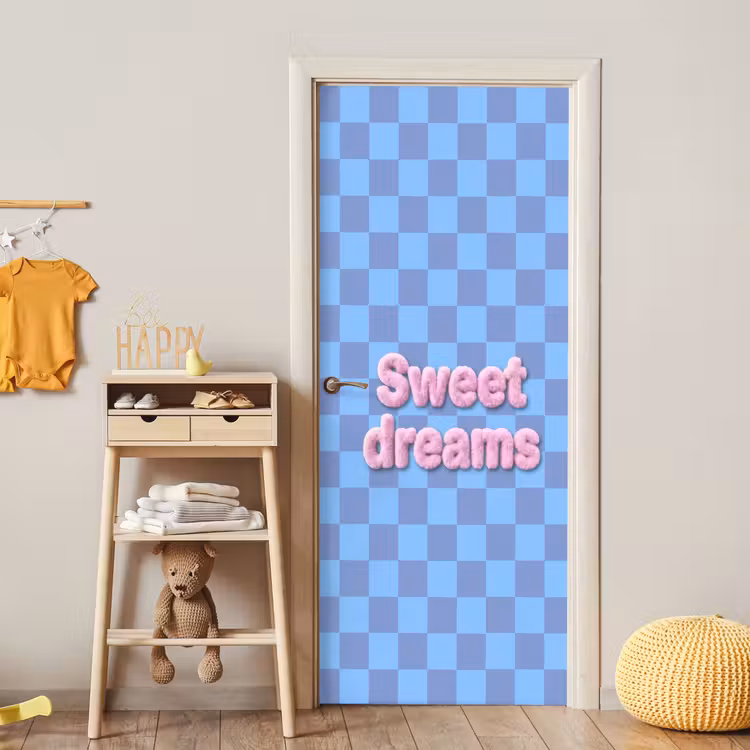 Sweet dreams - Vierkanten - Roze - Blauw deurposter klein -sfeer4