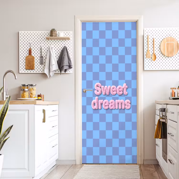 Sweet dreams - Vierkanten - Roze - Blauw deurposter klein -sfeer5