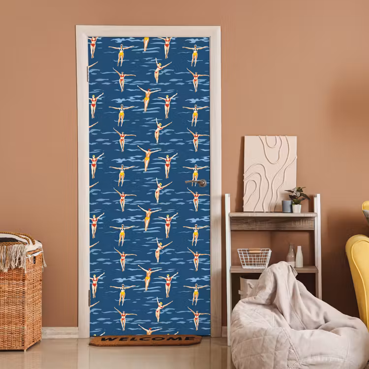 Zwemsters- Retro - Blauw deurposter klein 289 -sfeer1
