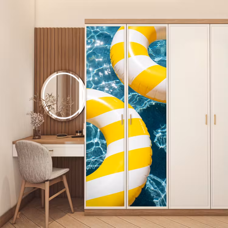 Zwembad - Zwembanden - Zomer - Geel - Blauw deurposter klein -sfeer3