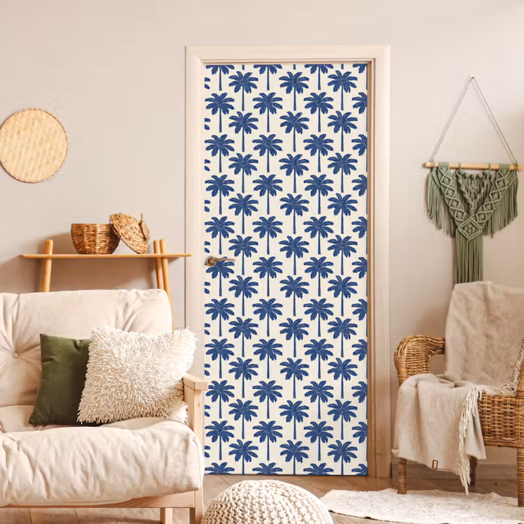 Symmetrisch - Palm - Blauw deurposter klein 289 -sfeer2