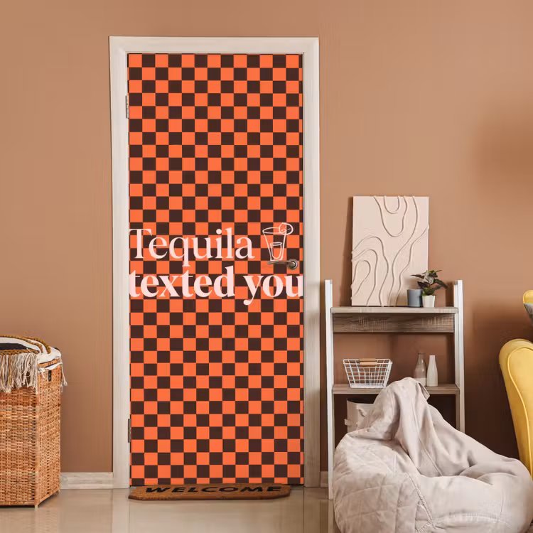 Tequila texted you - Glas - Vierkanten - Oranje deurposter klein -sfeer1