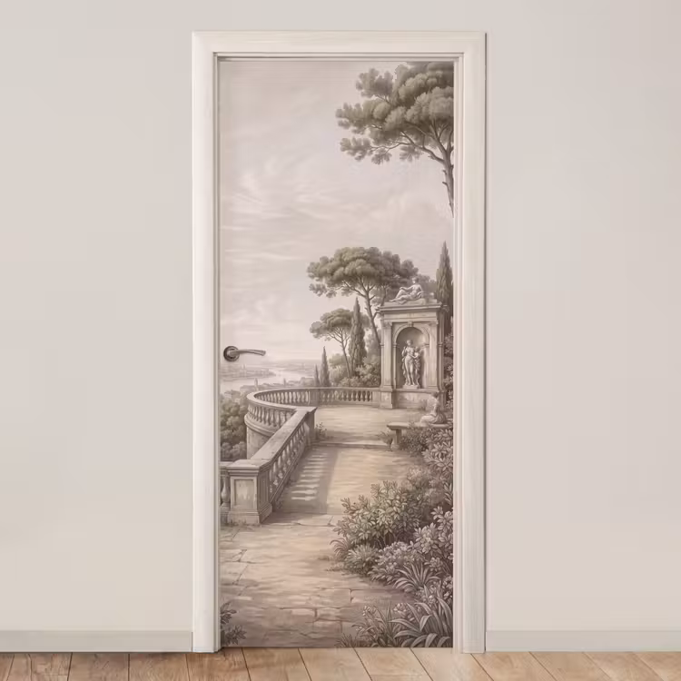 Terras - Stad - Uitzicht - Rivier deurposter klein -3d_beige