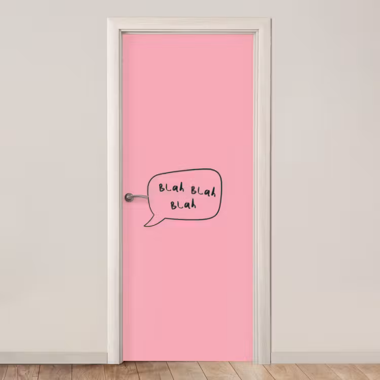 Tekstwolkje - BLAH BLAH BLAH - Roze deurposter klein -3d_beige