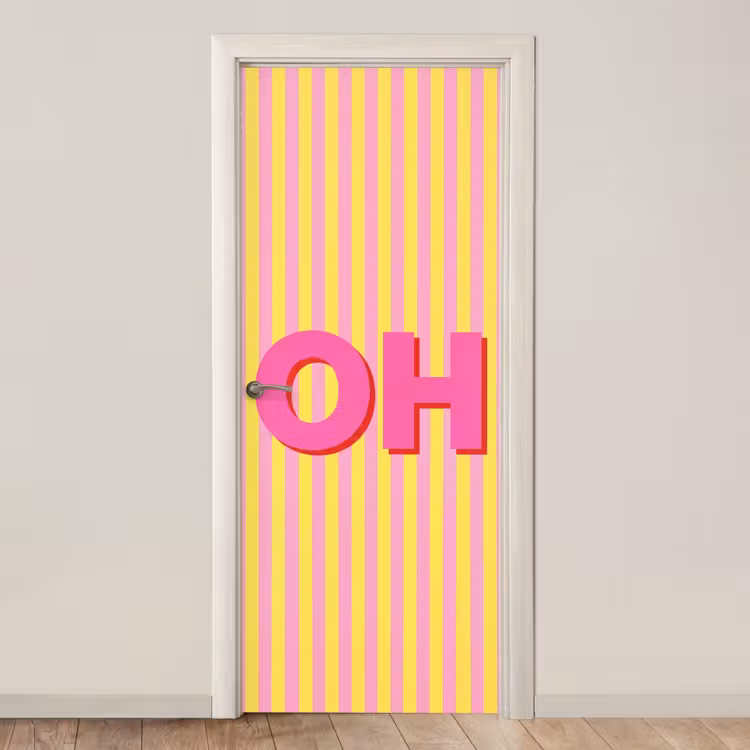 Tekst - Strepen - Roze deurposter klein -3d_beige