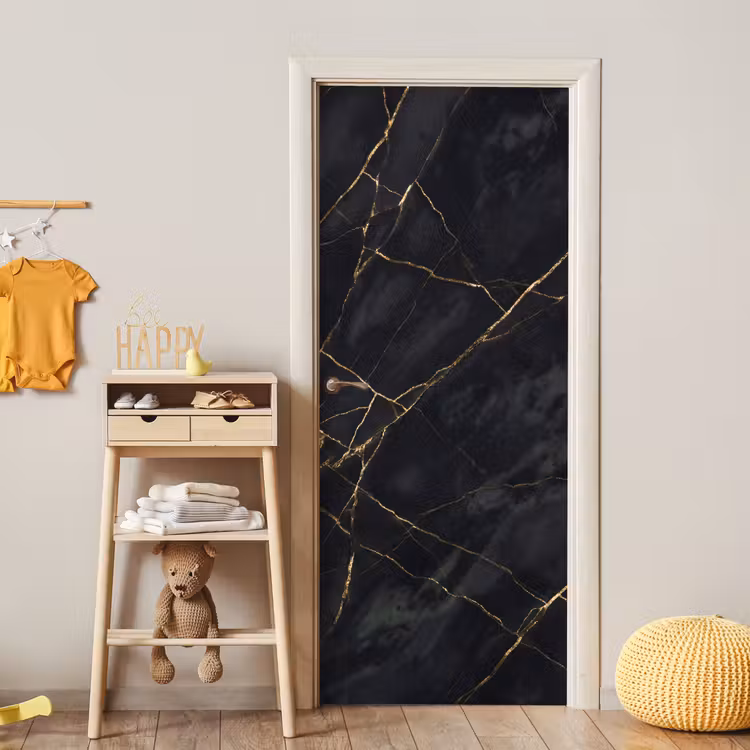 Textuur - Gouden lijnen - Abstract - Modern - Zwart deurposter klein -sfeer4