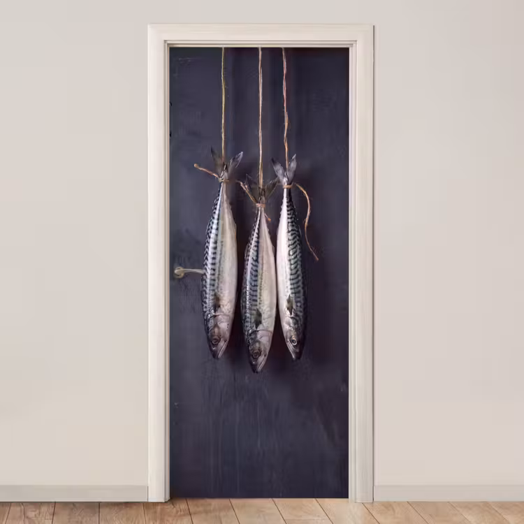 Door sticker - Three Fish - Rope - Drie vissen - Touw deurposter klein
