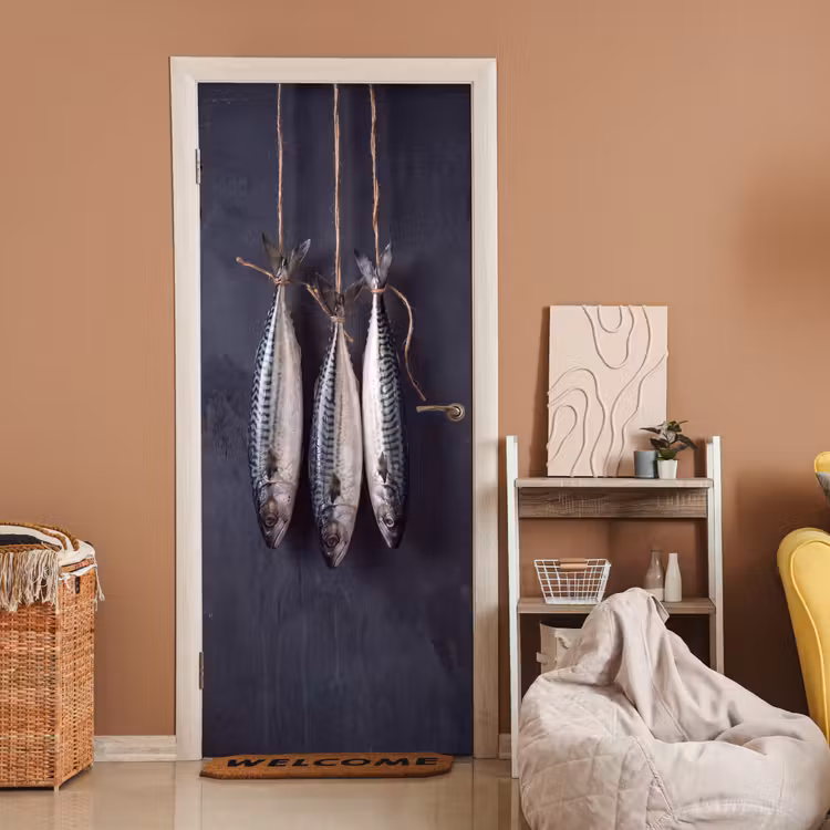 Door sticker - Three Fish - Rope - Drie vissen - Touw deurposter klein