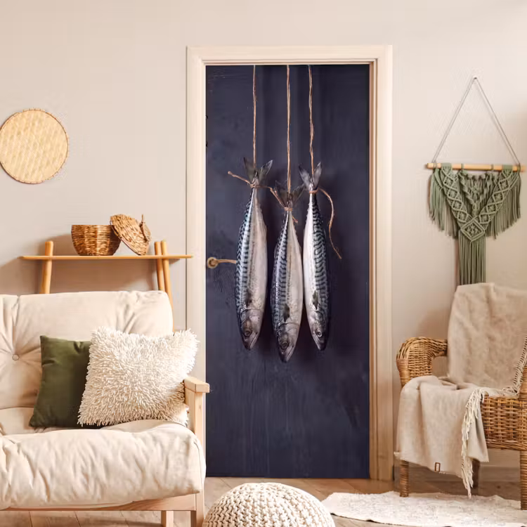 Door sticker - Three Fish - Rope - Drie vissen - Touw deurposter klein