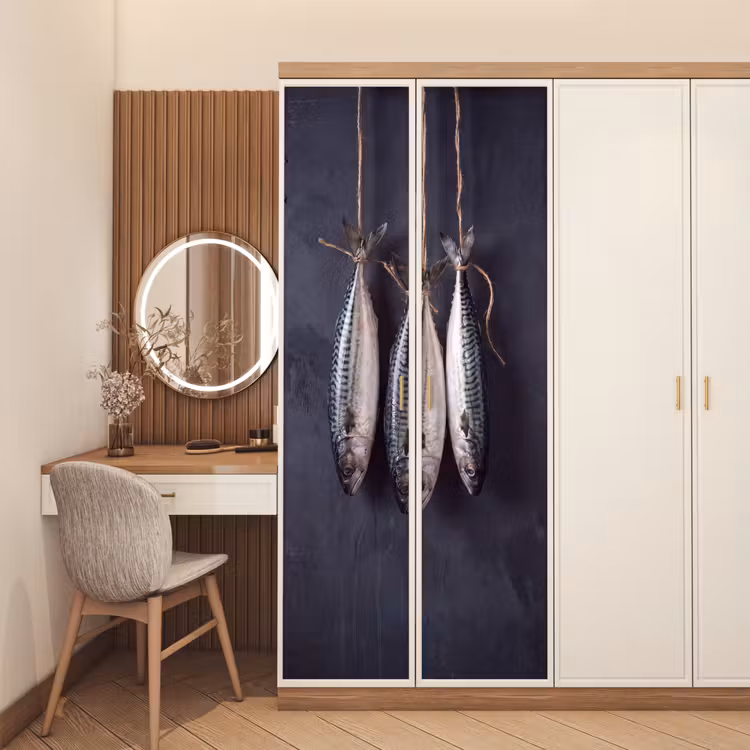 Door sticker - Three Fish - Rope - Drie vissen - Touw deurposter klein