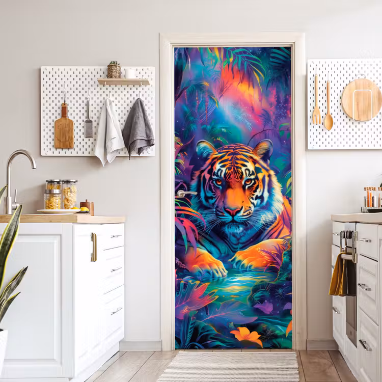 Tijger - Dier - Jungle - Kleurrijk deurposter klein -sfeer5