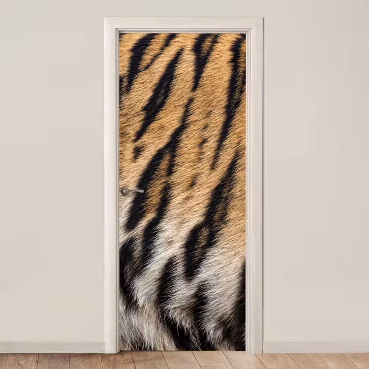 Tijgervacht - Klassiek - Zwart deurposter klein -3d_beige