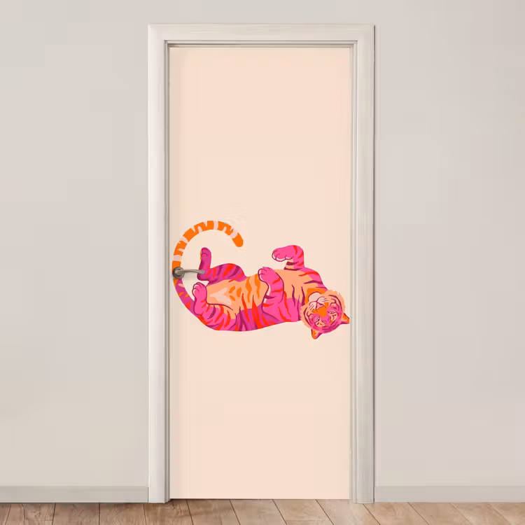 Tijger - Roze - Oranje deurposter klein -3d_beige
